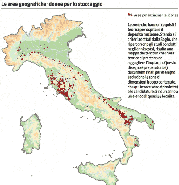 aree italiane idonee per lo stoccaggio di scorie nucleari
