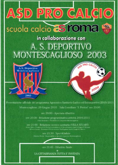 L’AS Deportivo Montescaglioso 2003 presenta l’affiliazione all’AS ROMA.