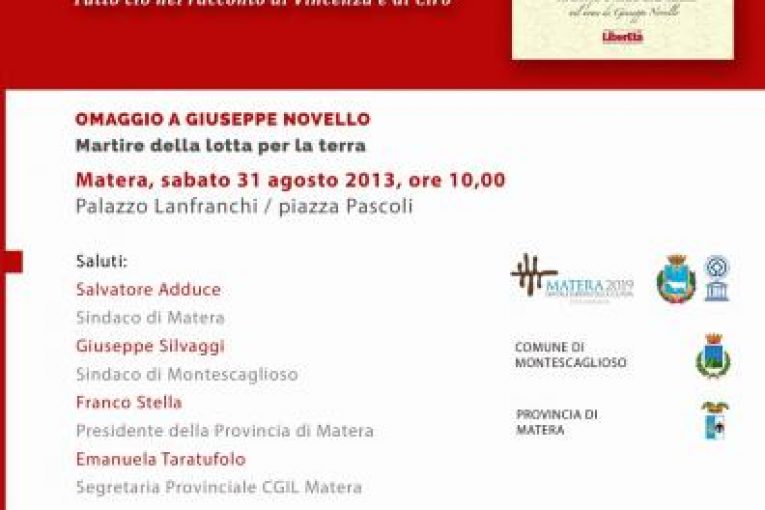OMAGGIO A GIUSEPPE NOVELLO- Matera 31 agosto, Montescaglioso 1 settembre