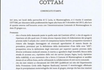 ultimo comunicato stampa COTTAM: la frana continua a muoversi