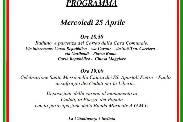 Montescaglioso, Invito 25 aprile 2018