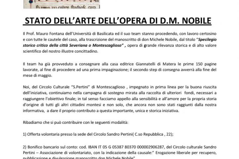 STATO DELL’ARTE DELL’OPERA DI D.M. NOBILE