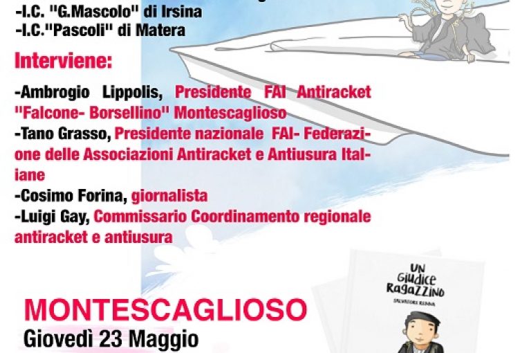 Giornata della legalità a Montescaglioso e incontro con l’autore del libro “Un giudice ragazzino”